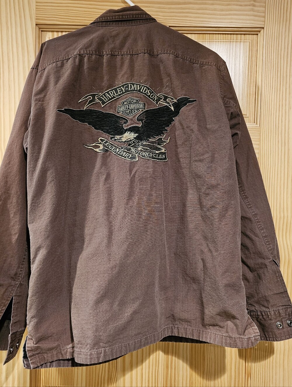 Harley-Davidson Shirt Jacket Mens Medium Eagle Motorcycle Brown Lined Snap